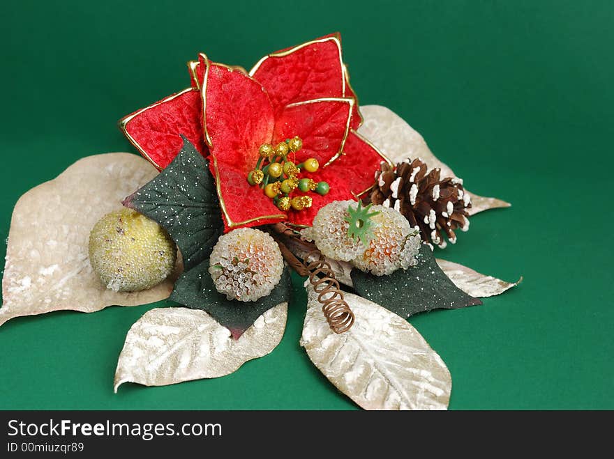 Christmas decorations on green background