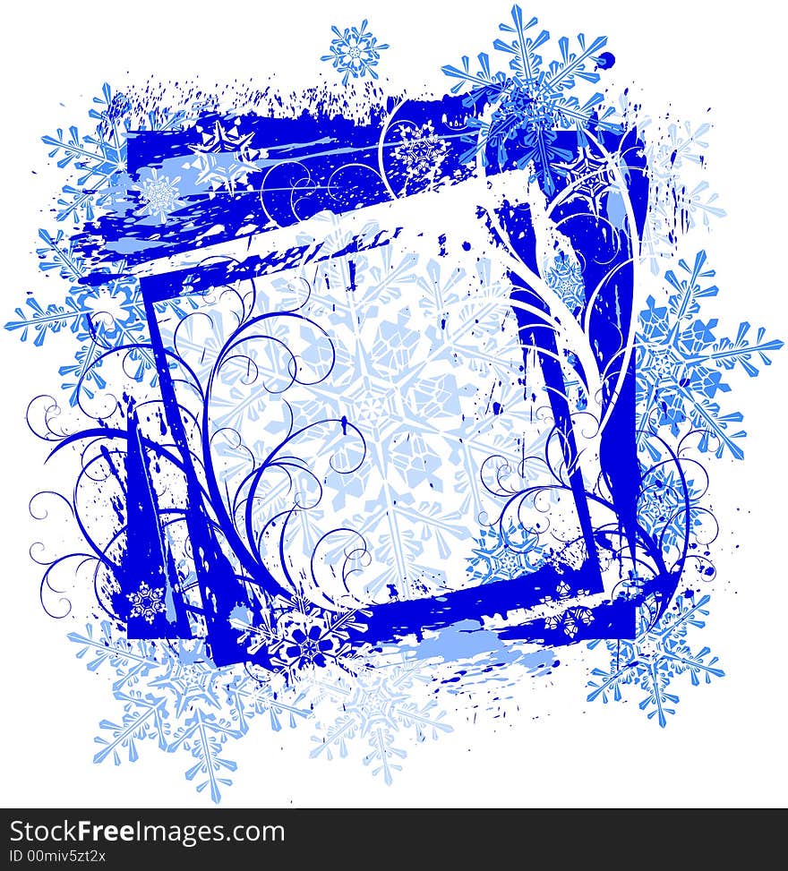 Grunge frame & snowflakes