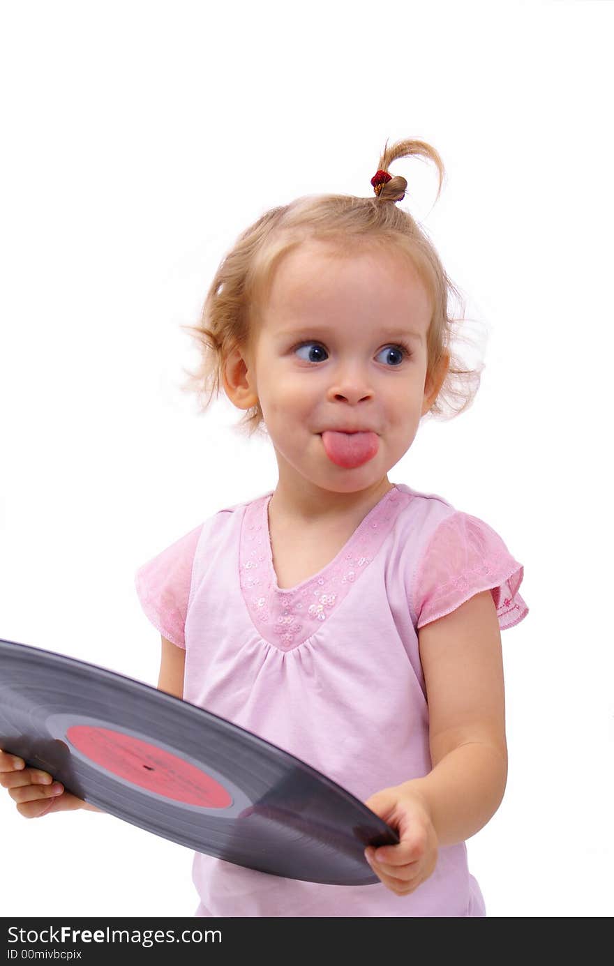 Girl with gramophone record