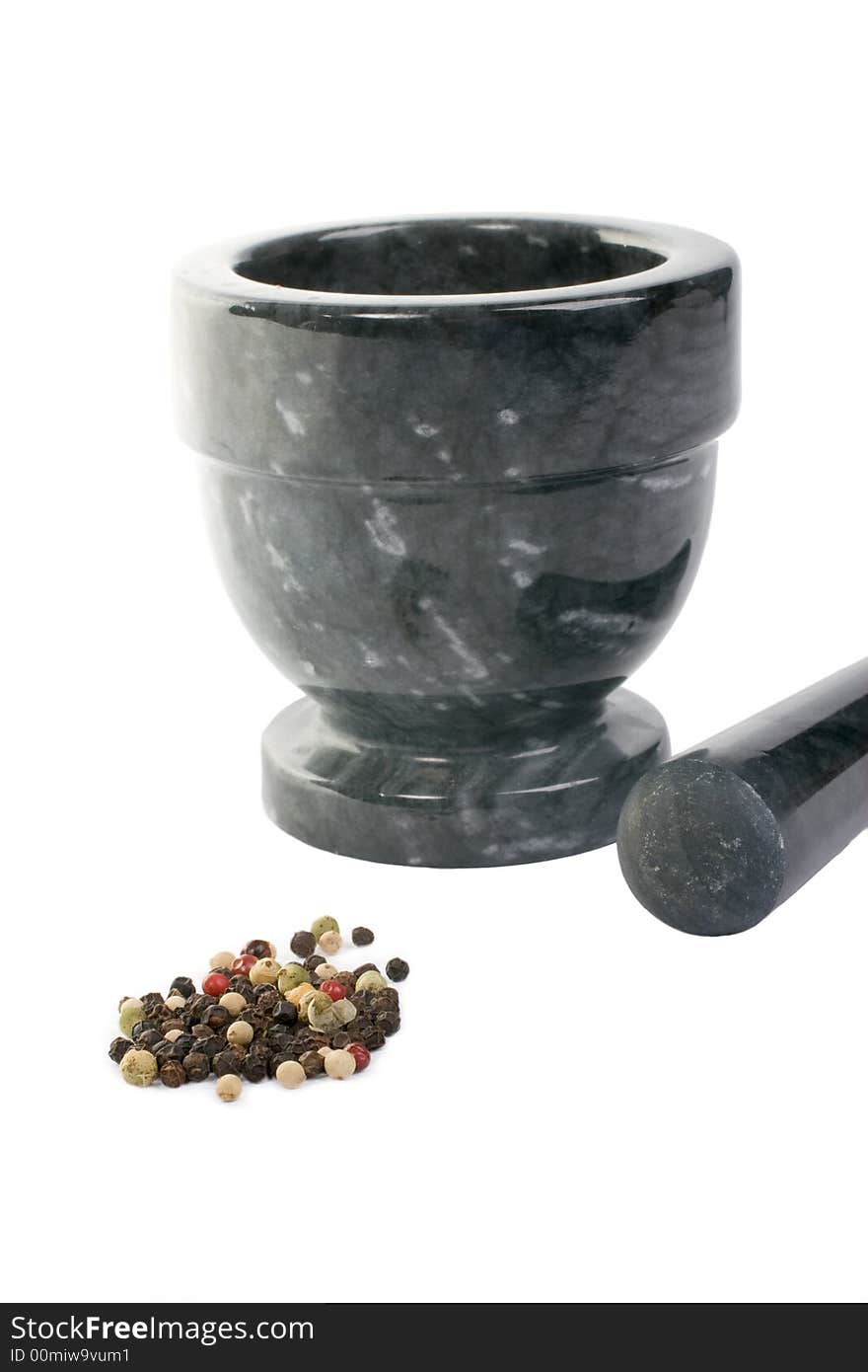 Whole Peppercorns with a Mortar and Pestle. Whole Peppercorns with a Mortar and Pestle