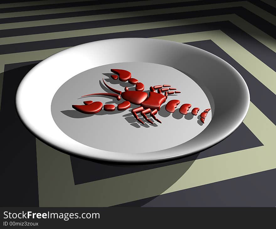 Red crab on the plate 3D model