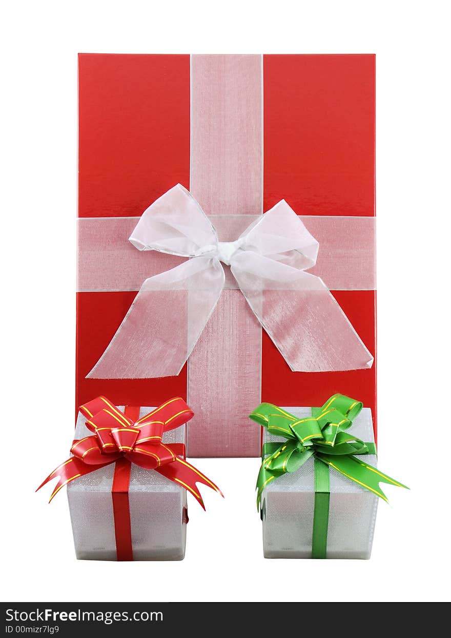 Several christmas presents isolated on a white background