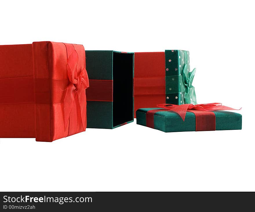 Several christmas presents isolated on a white background