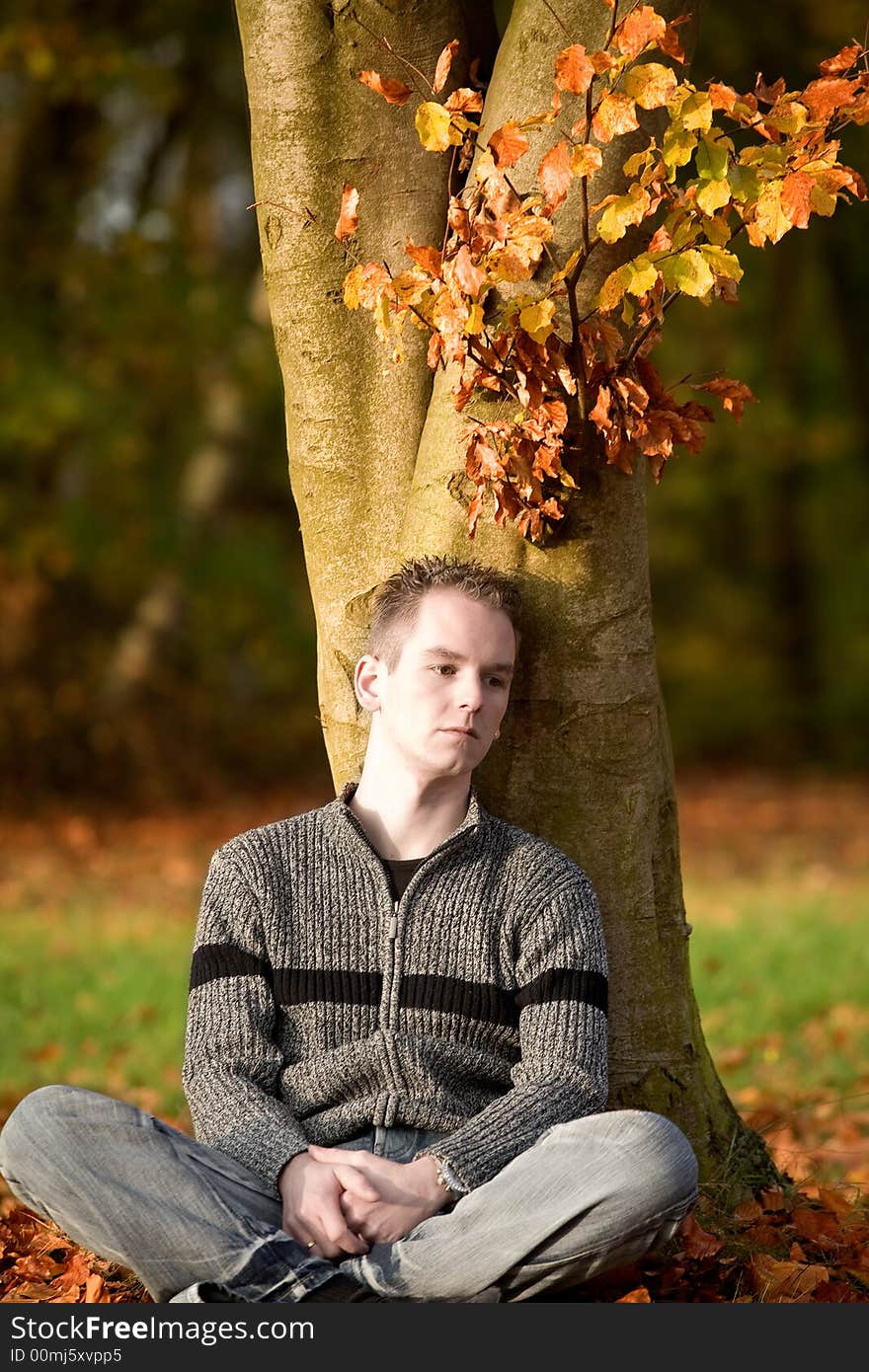 Boy outside in autumn colors