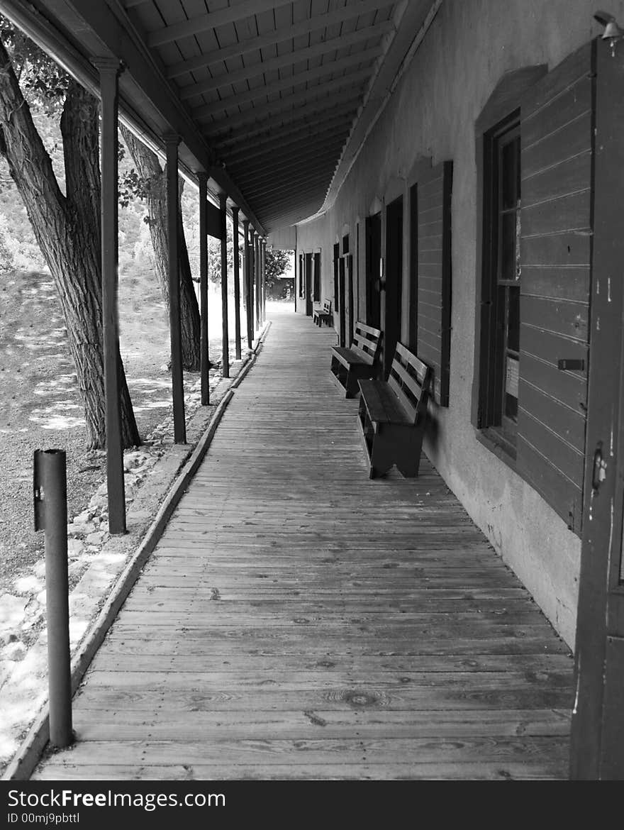 Side walk in the old west done in black and white