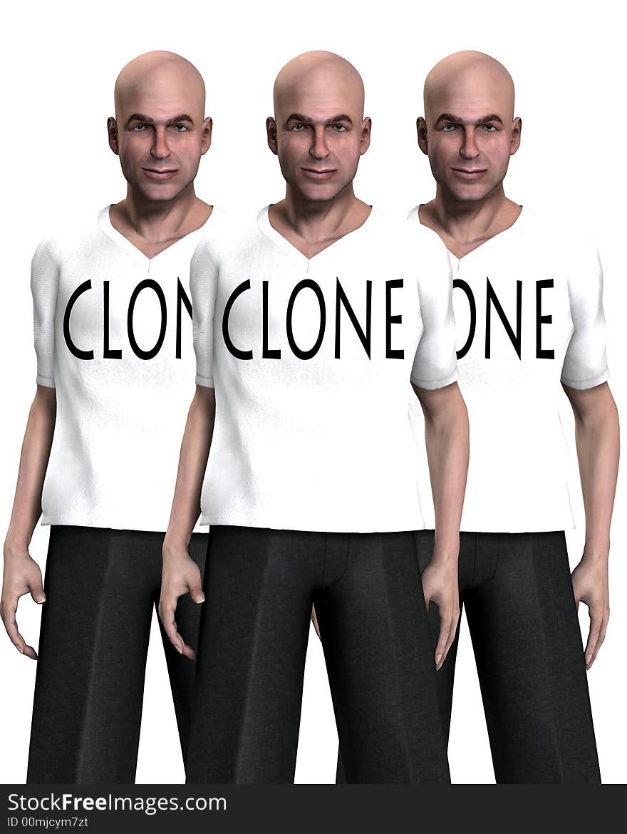 A conceptual image of a man that has been cloned many times.