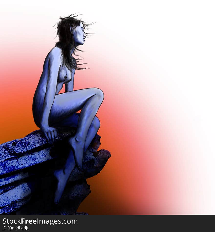 Illustration nude girl and dreamy look. Illustration nude girl and dreamy look