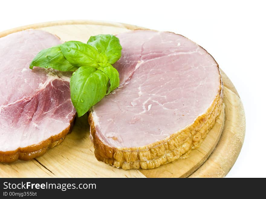 Gourmet roast pork slices of ham.close up.