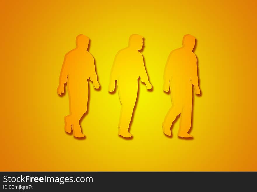 Three 3d men walking - with shadows