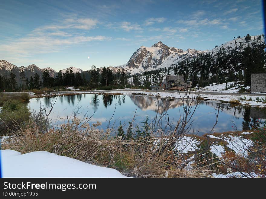 Mount Shuksan With Moonrise