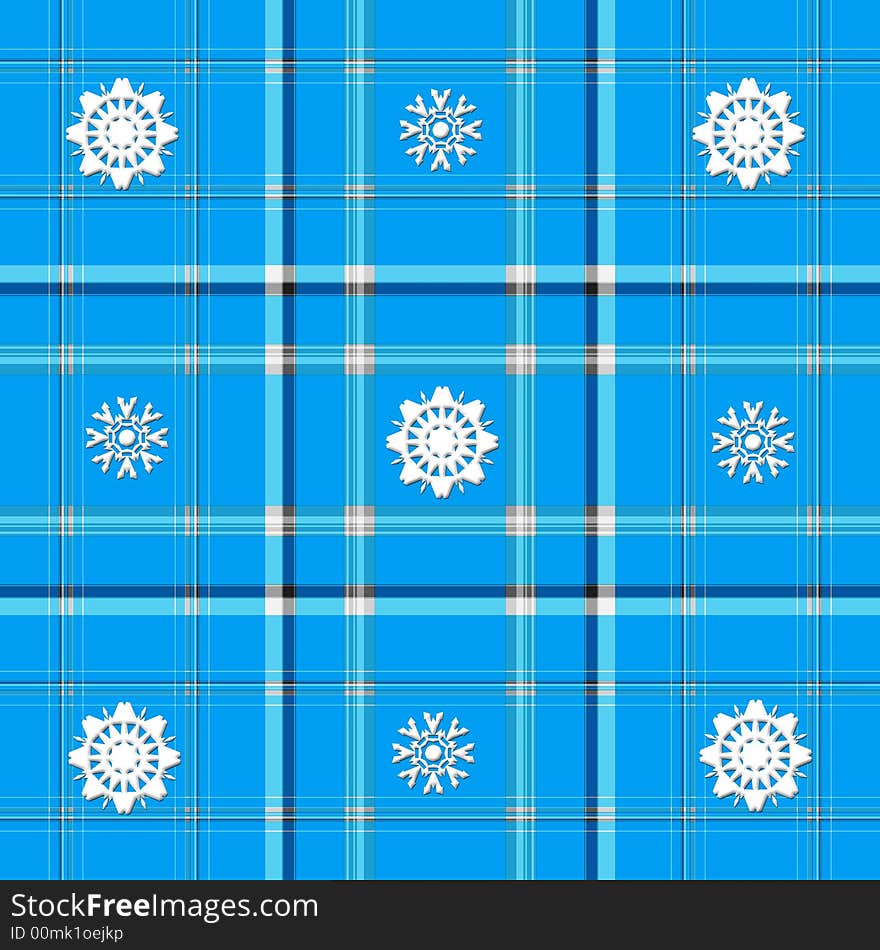 A SEAMLESS high resolution medium blue plaid with snowflake details.  Snowflakes created by Denise Kappa. A SEAMLESS high resolution medium blue plaid with snowflake details.  Snowflakes created by Denise Kappa.