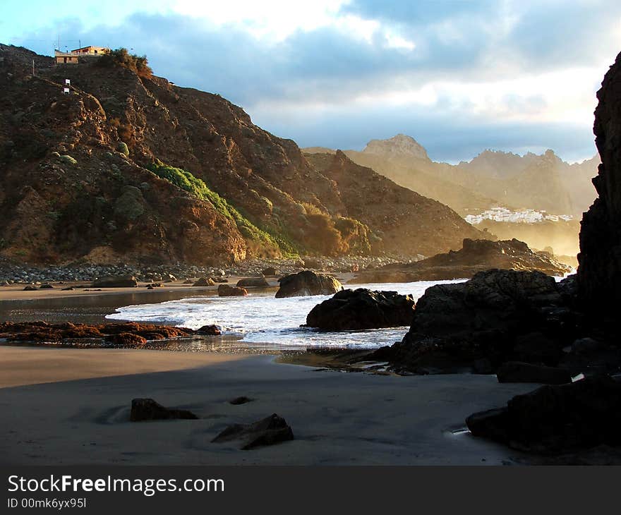 rays of light on the Benijo beach Tenerife. rays of light on the Benijo beach Tenerife