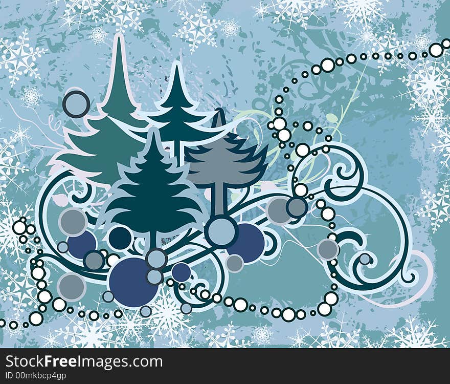 Abstract winter grunge background with pine trees and snowflakes. Abstract winter grunge background with pine trees and snowflakes.