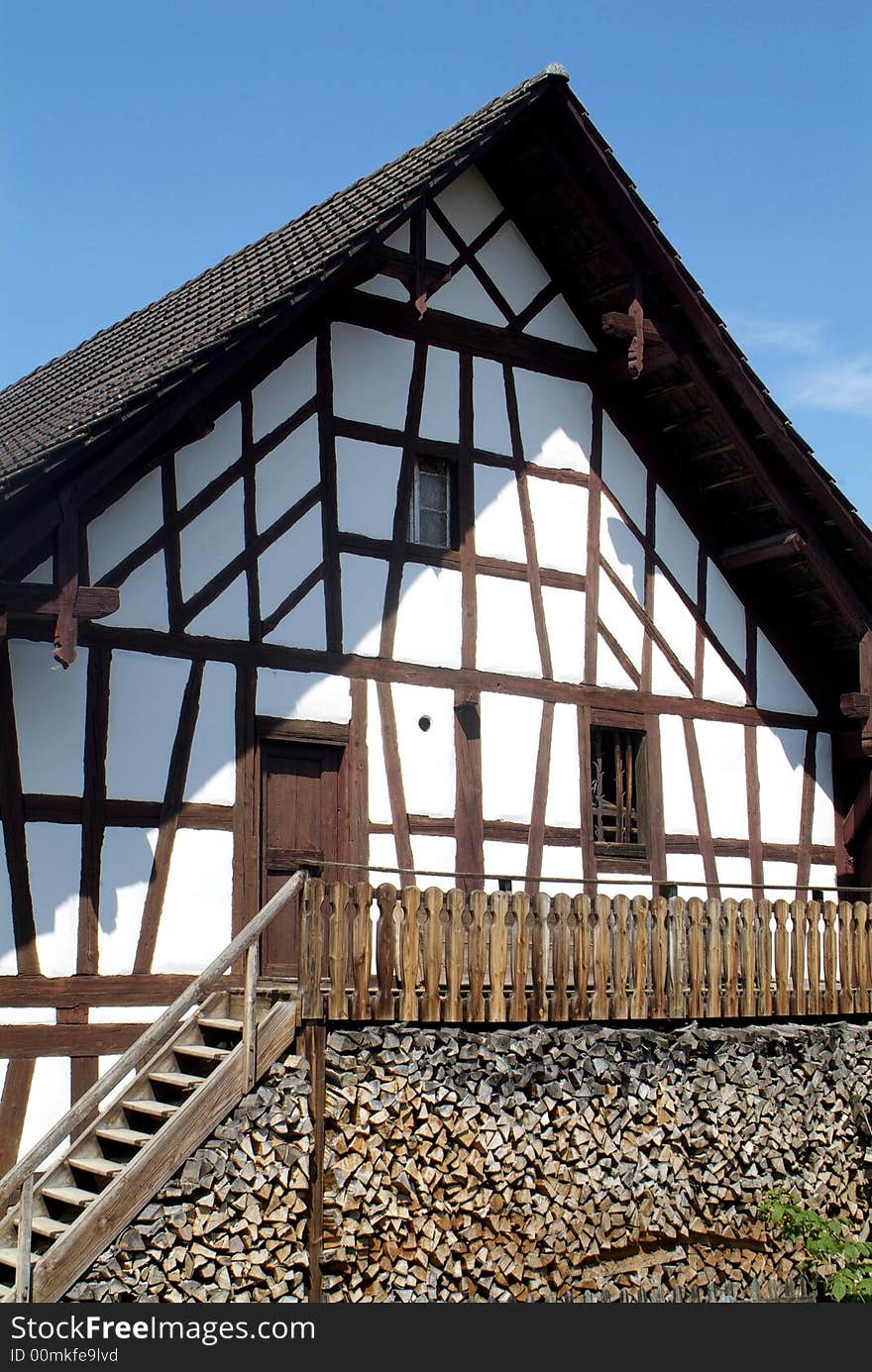 The typic faced of a wooden house in teh village of Neuenhof, swiss. The typic faced of a wooden house in teh village of Neuenhof, swiss