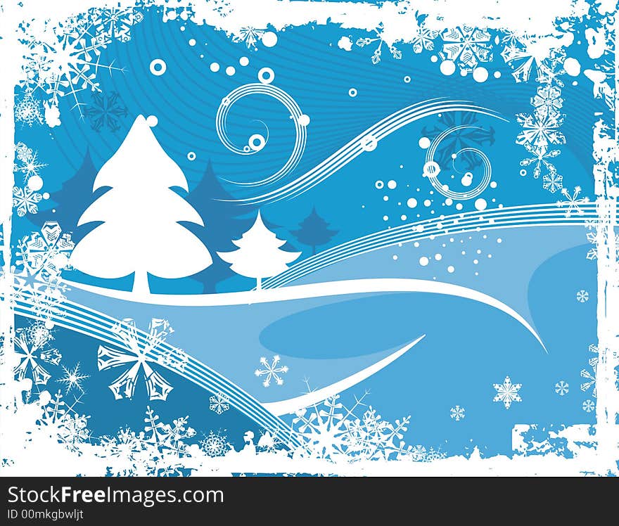 Abstract winter grunge background with pine trees,  illustration series.