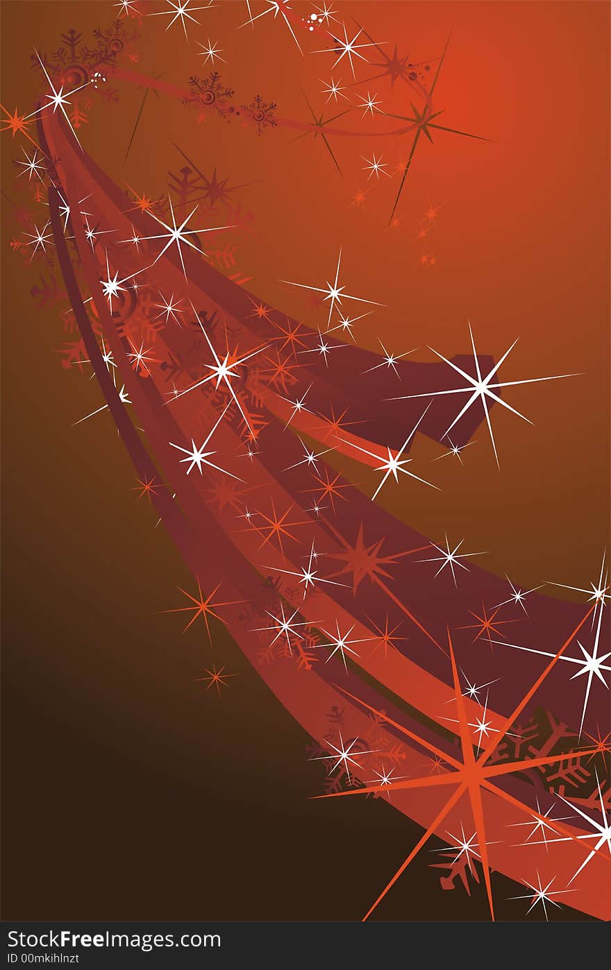 Red christmas card illustration  with snowflakes and stars