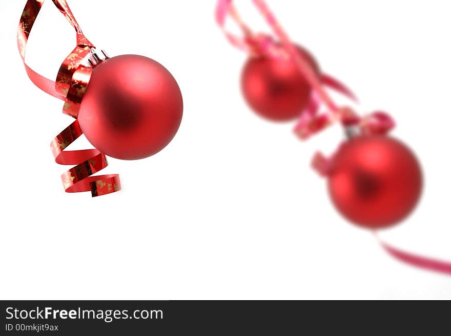 Red balls on white background - Christmas decoration