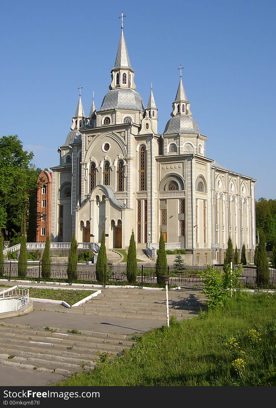 Church in gothic style. Vinnitsa church, Maksimovich street, Ukraine