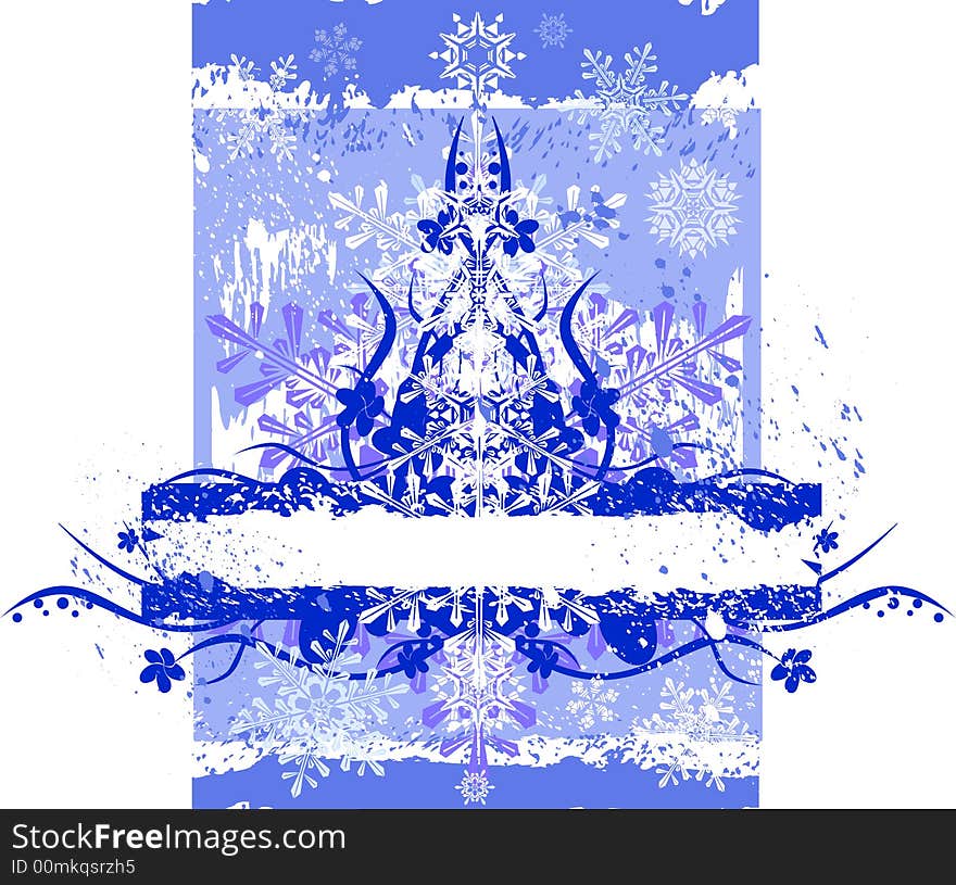 Abstract floral tree, grunge background & snowflakes. Abstract floral tree, grunge background & snowflakes