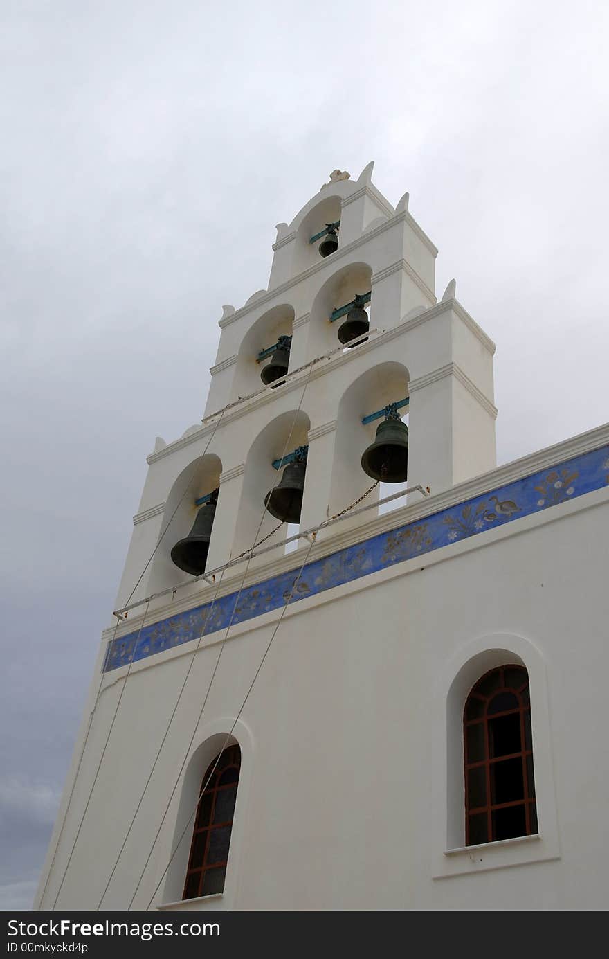 Church tower with bells in Greece