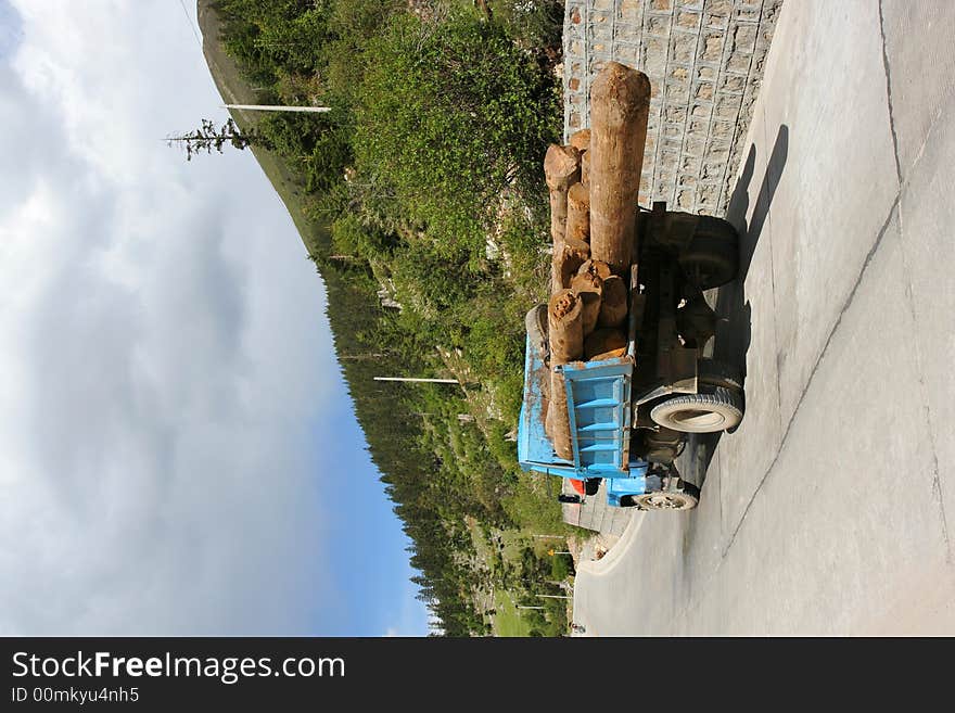 Truck with logs in China