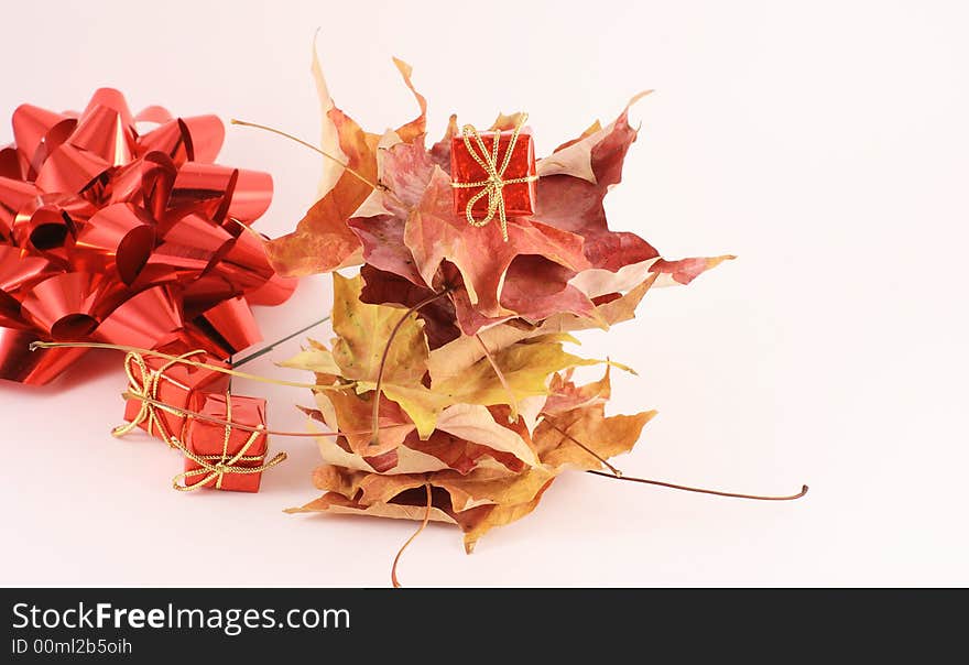 Maple leaf and xmas gift. Maple leaf and xmas gift