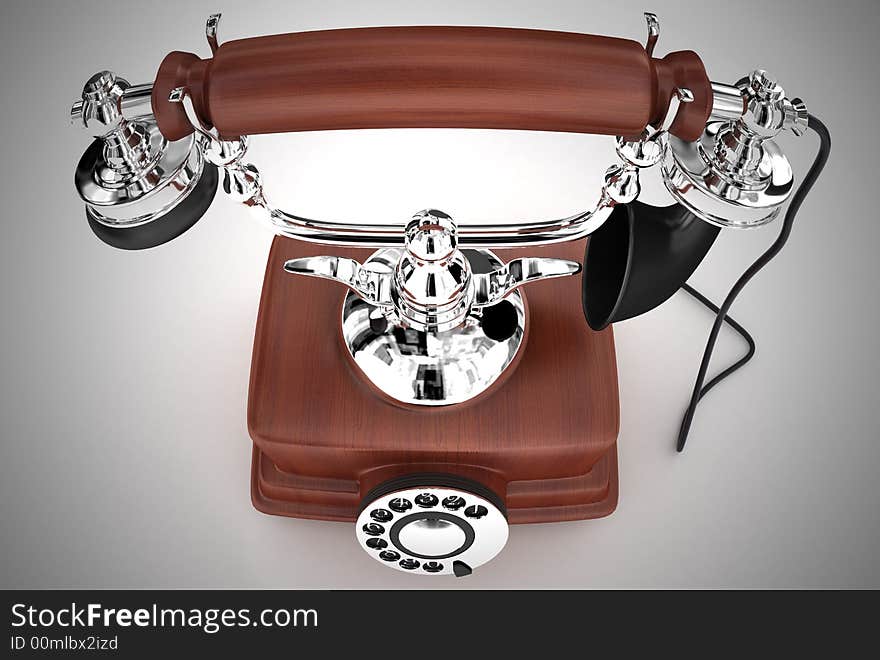 Rendered 3d model of wooden retro phone. Rendered 3d model of wooden retro phone