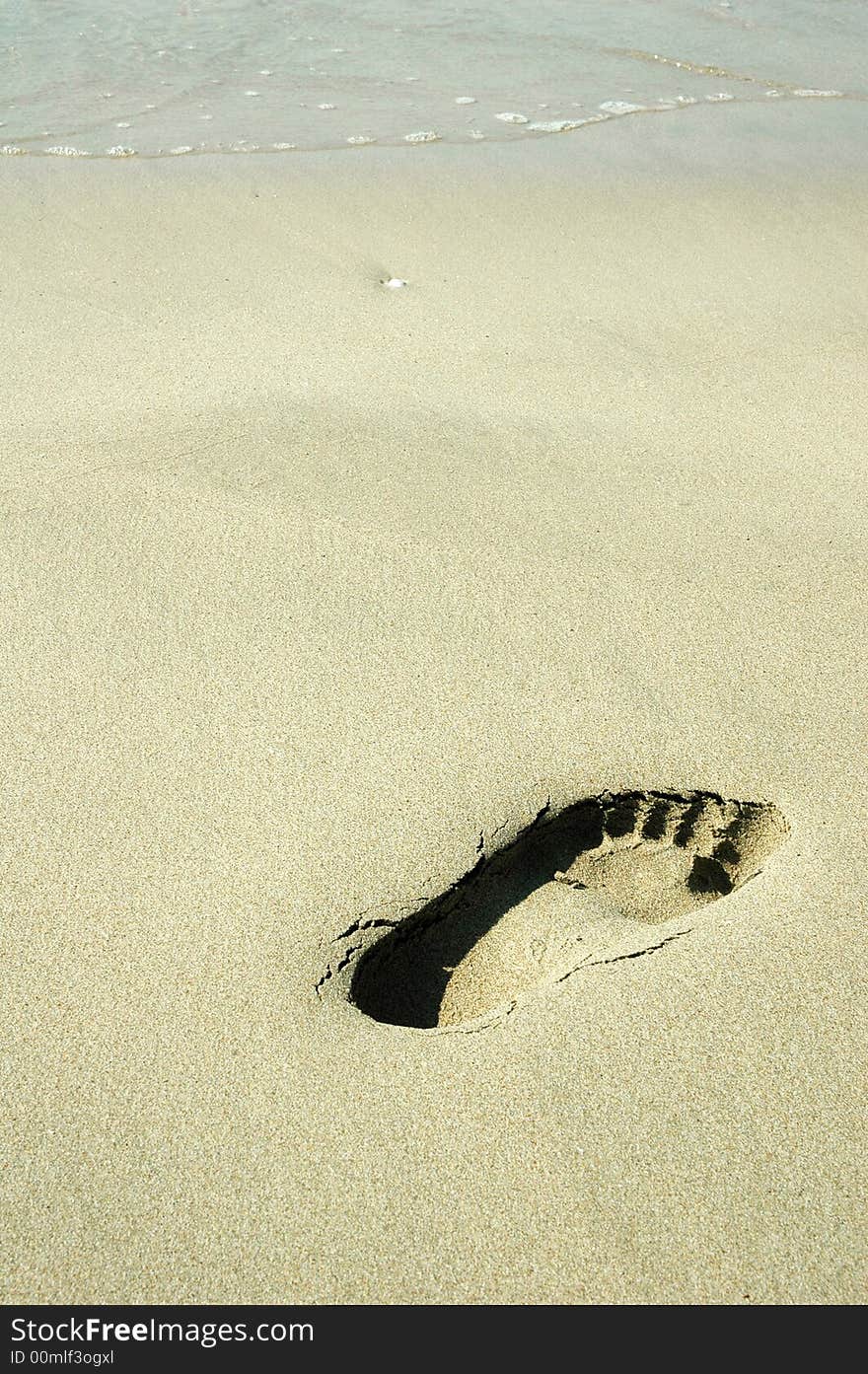 Footprint on a sandy beach. Footprint on a sandy beach