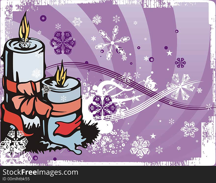 Winter holiday  background with candles, ribbons and snowflakes. Winter holiday  background with candles, ribbons and snowflakes.