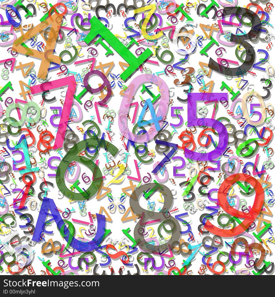 Pattern combined of transparent colorful numbers on white background. Pattern combined of transparent colorful numbers on white background