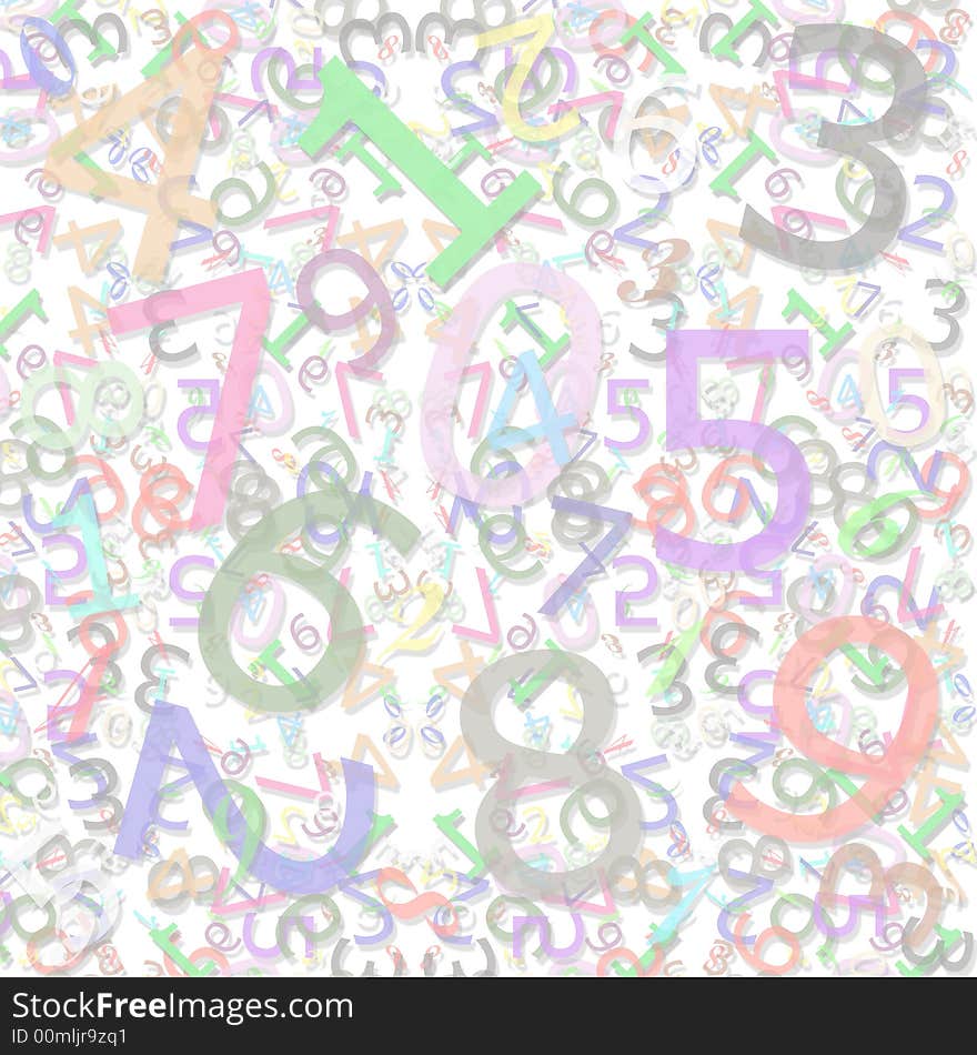 Pattern combined of transparent colorful numbers on white background. Pattern combined of transparent colorful numbers on white background