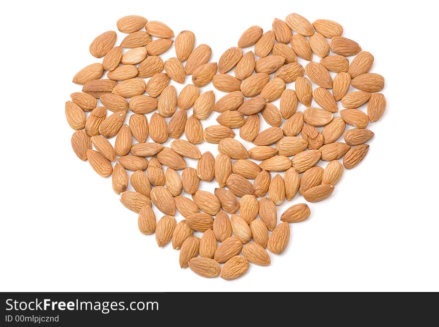 Almond nuts on a white background