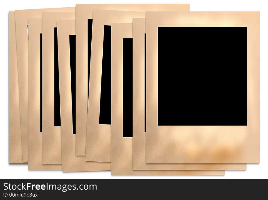 A pack of aged photo frames isolated on white background