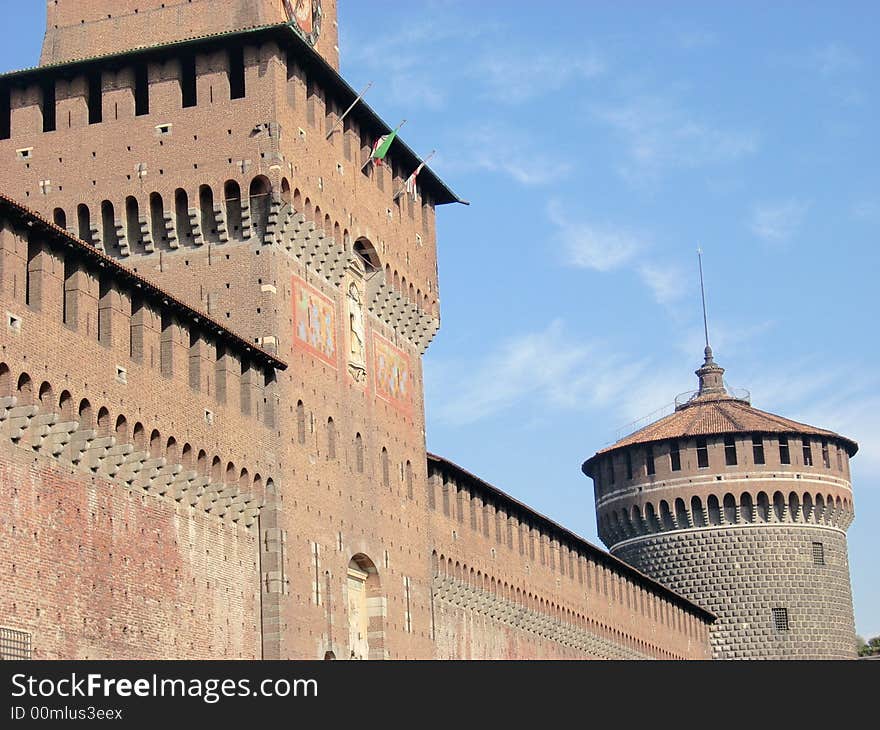 The front of the castle sforzesco in Milan with a particular perspective