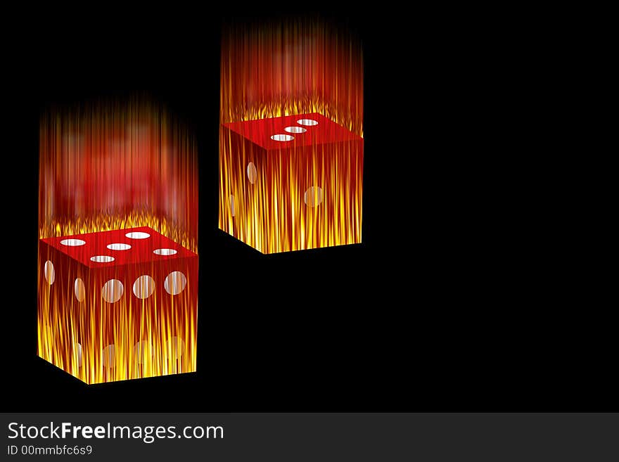 Flaming red dice with white dots illustration. Flaming red dice with white dots illustration