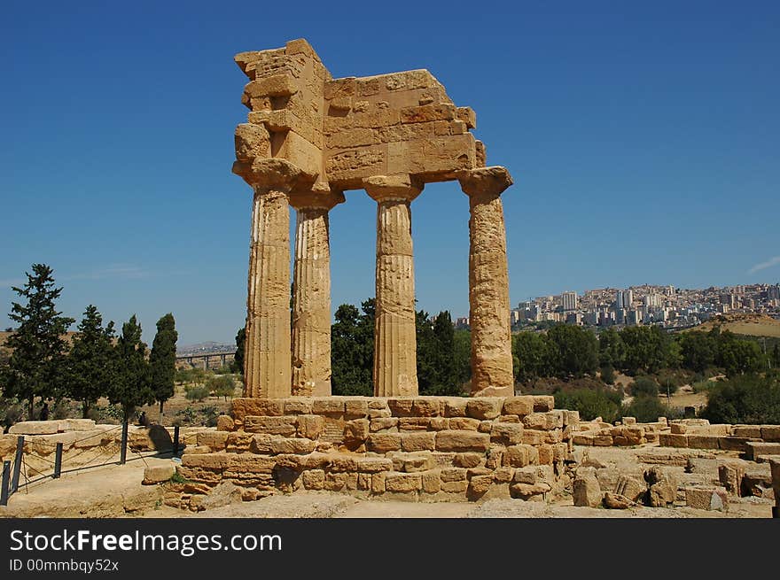 Greek temple in italy sicily agrigento near modern city