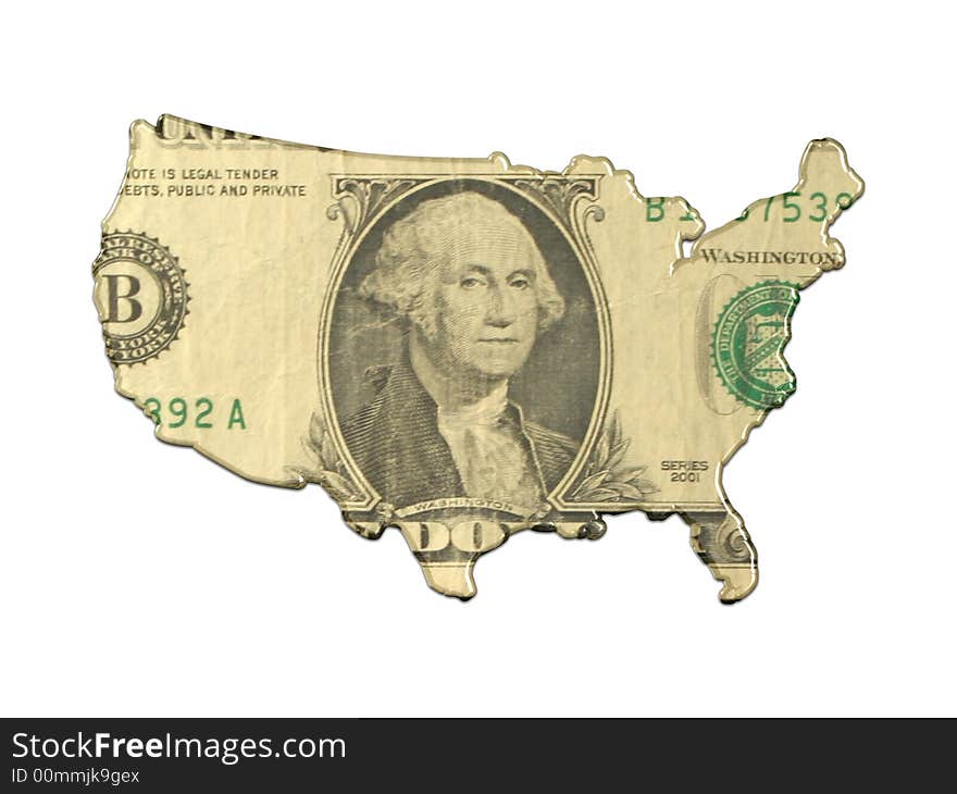 USA map with us dollar bill. USA map with us dollar bill