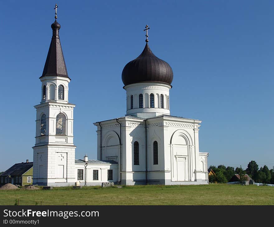 White orthodox church with two towers. White orthodox church with two towers