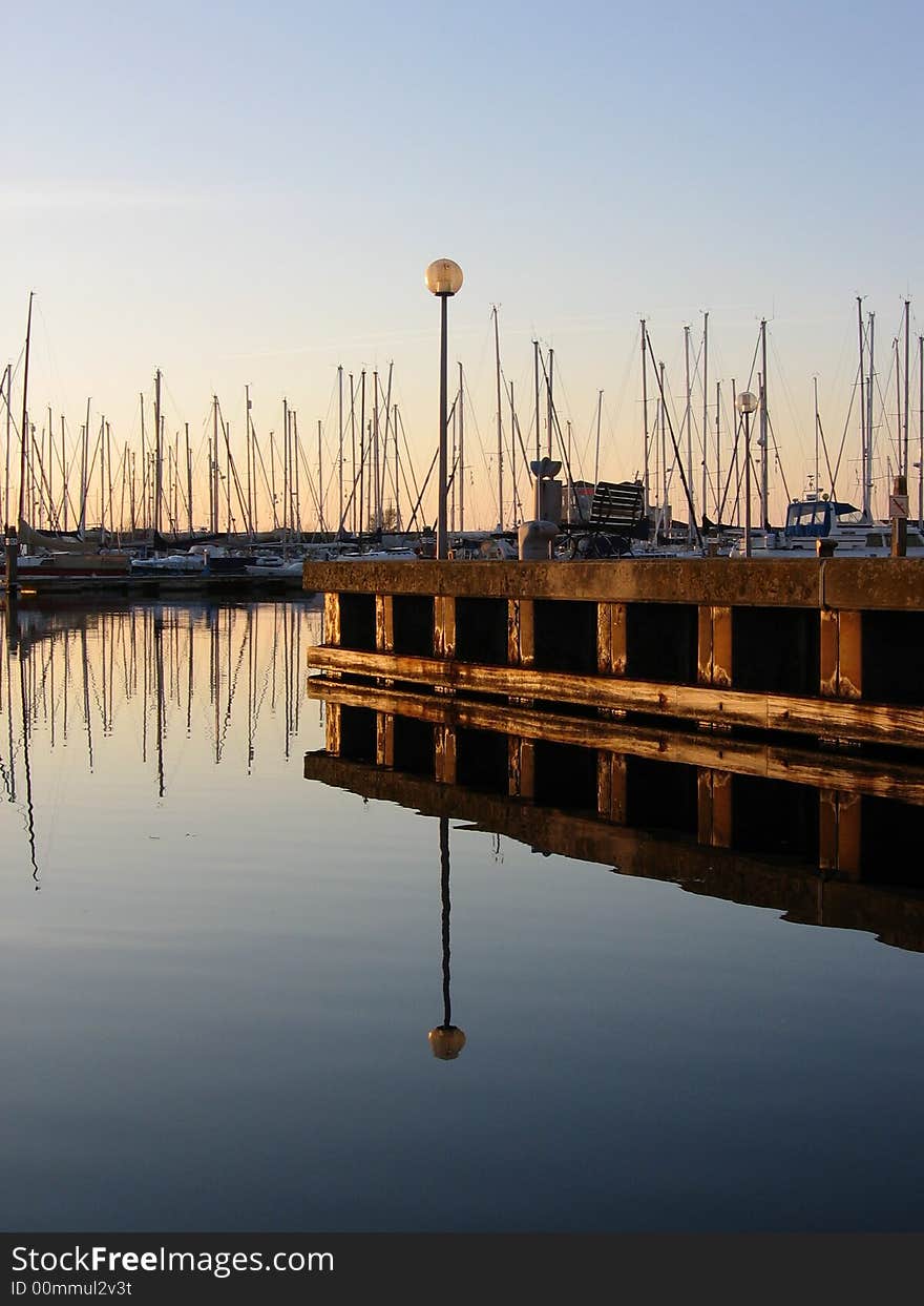 Sunset in a harbour at Zeeland,the Netherlands,Europe. Sunset in a harbour at Zeeland,the Netherlands,Europe