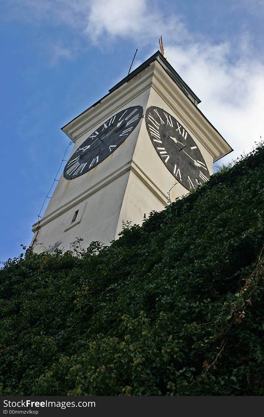 Old clock tower in the Petrovaradin fortress in Novi Sad, Serbia