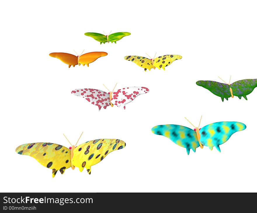 Butterflies flying on the white background. Butterflies flying on the white background