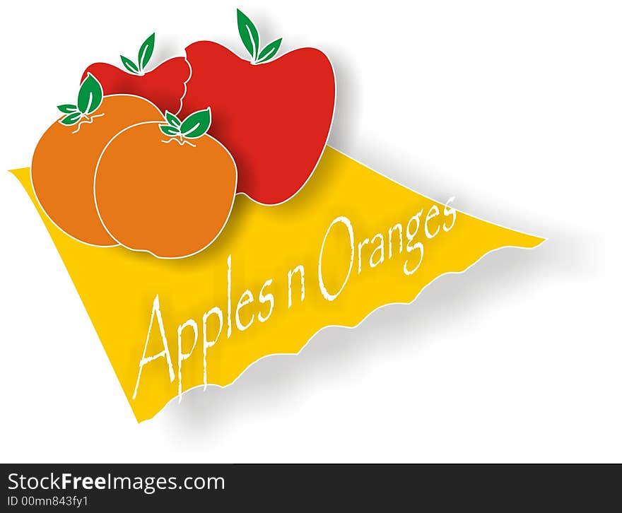 Illustration of apples and oranges on yellow cloth