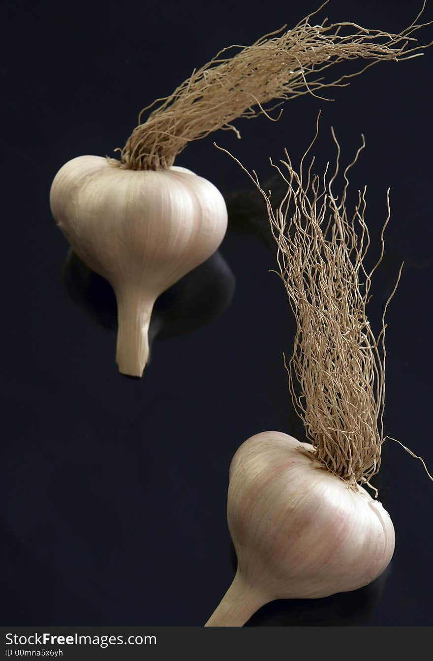 Garlic  on a black background