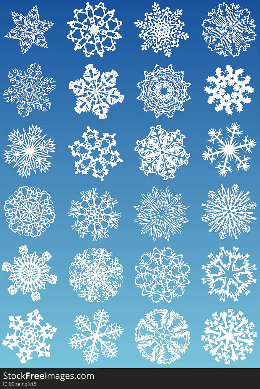 Beautiful cold crystal gradient snowflakes vector illustration. Fully editable, easy color. Beautiful cold crystal gradient snowflakes vector illustration. Fully editable, easy color.