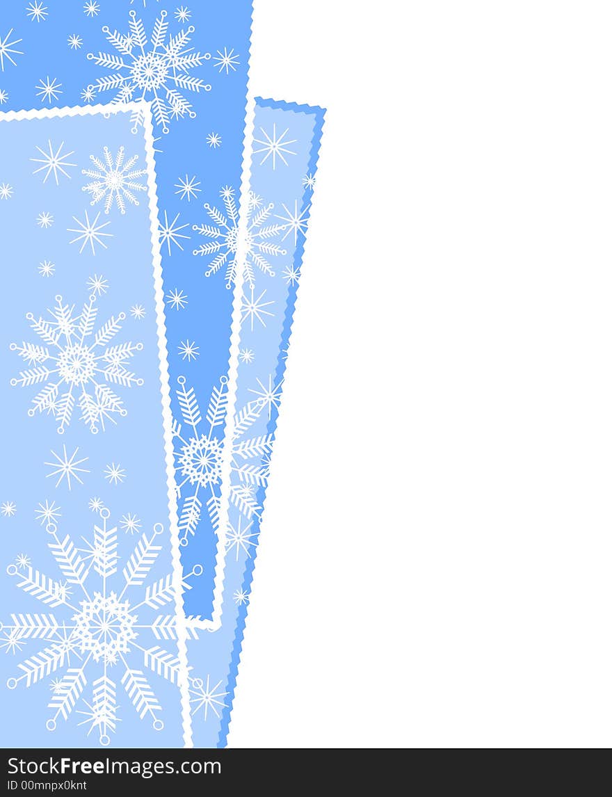 A clip art illustration of a decorative Christmas page border with holiday snowflake embellishments and blue and white colors. A clip art illustration of a decorative Christmas page border with holiday snowflake embellishments and blue and white colors