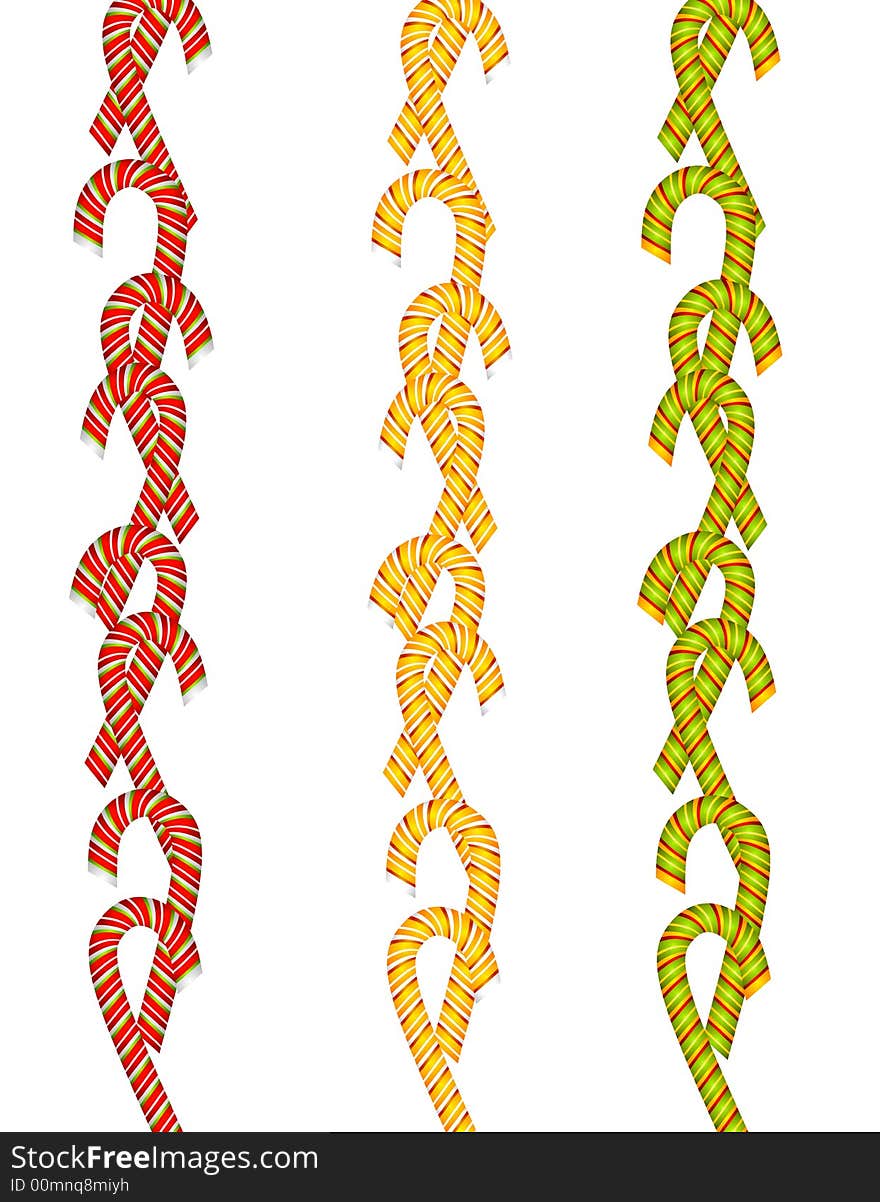 A clip art illustration of your choice of 3 candy cane page borders - red, gold and green isolated on white. A clip art illustration of your choice of 3 candy cane page borders - red, gold and green isolated on white