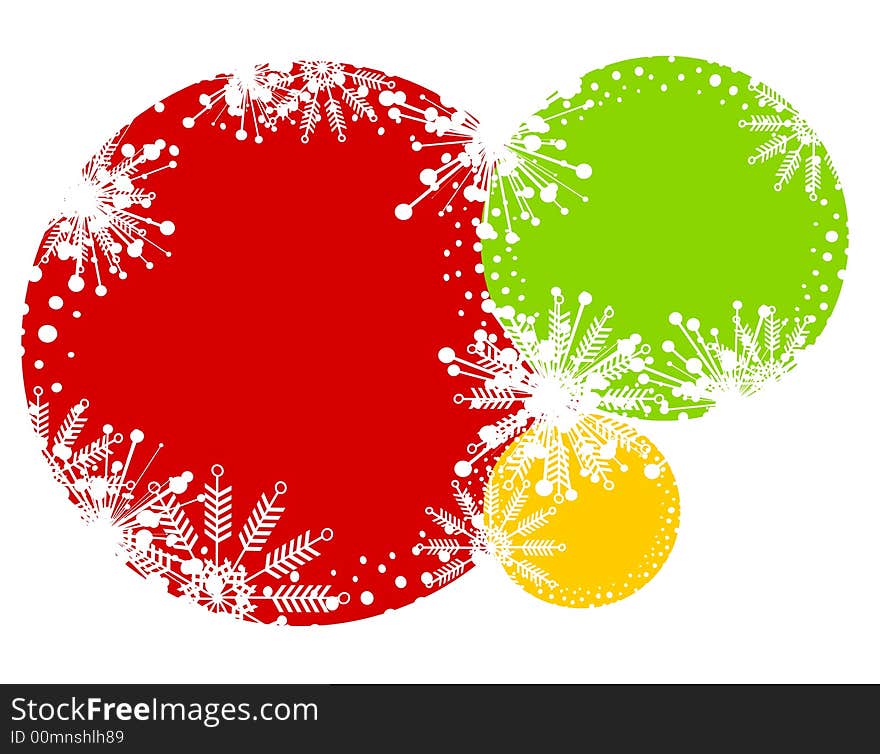 A background illustration featuring snowflake decorated circles or ornaments in red green and yellow. A background illustration featuring snowflake decorated circles or ornaments in red green and yellow