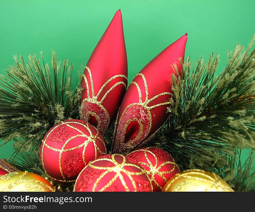 red bulbs on christmas tree. red bulbs on christmas tree