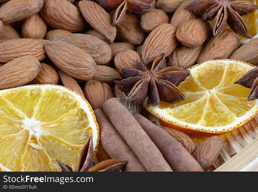 Almonds with dried oranges and anise. Almonds with dried oranges and anise