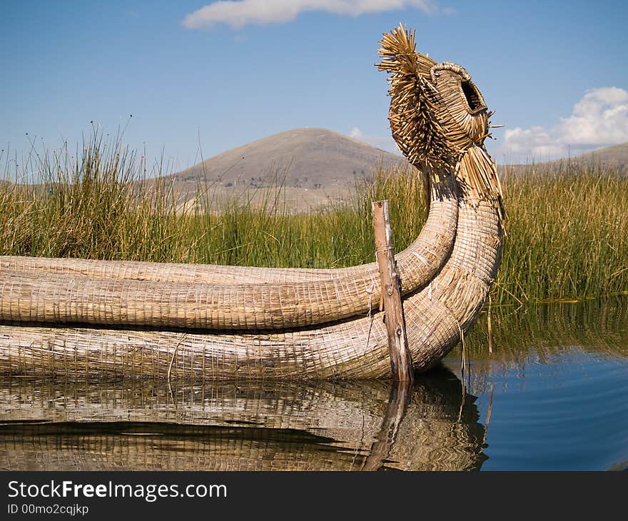 Floating Uros Island on Lake Titicaca in Peru. Floating Uros Island on Lake Titicaca in Peru